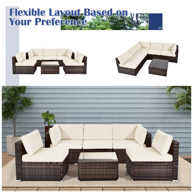 6 Pieces Outdoor Wicker Patio Furniture Set Rattan Sectional Conversation Sofa Set with Cushion and Table