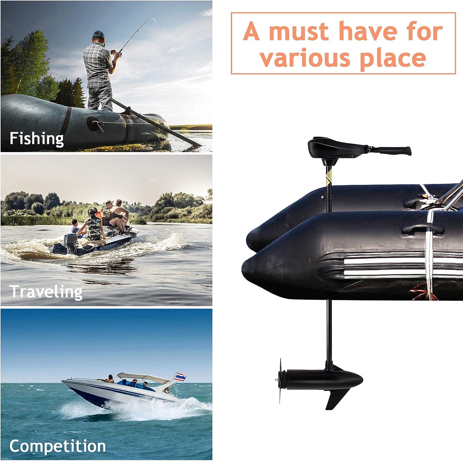 8 Speed Electric Trolling Motor Boat Fishing Motor with 36 Shaft and 2-bladed Propeller for Freshwater Saltwater