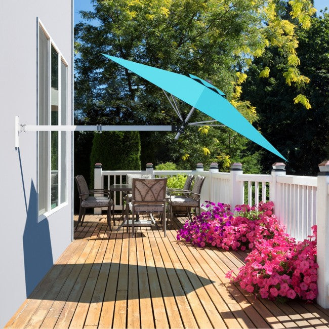 8 Feet Patio Wall-Mounted Umbrella Outdoor Tilting Sunshade Umbrella with Wind Vent and Adjustable Pole