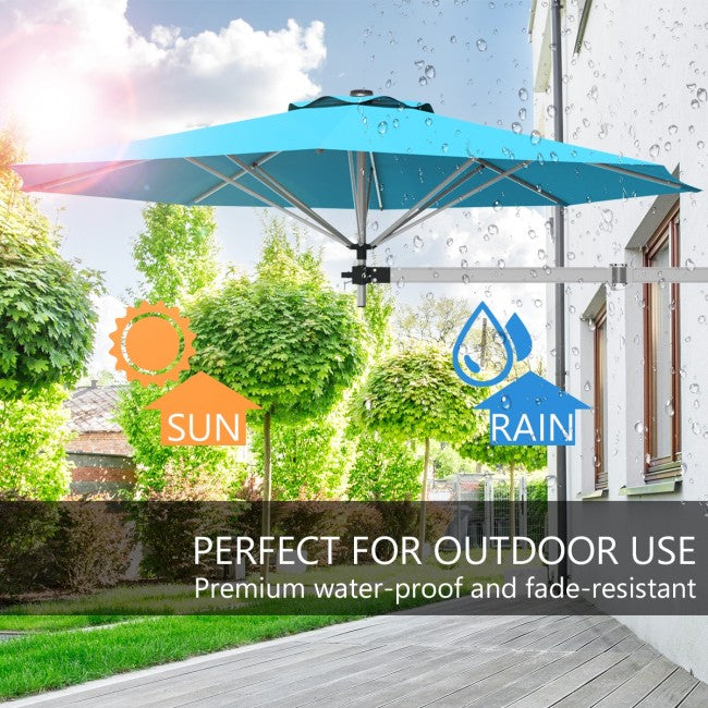 8 Feet Patio Wall-Mounted Umbrella Outdoor Tilting Sunshade Umbrella with Wind Vent and Adjustable Pole