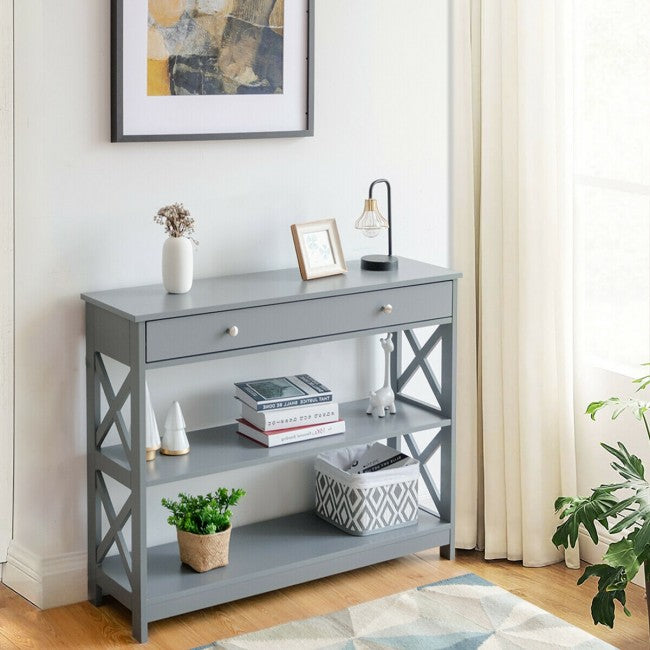 Products 3-Tier Side Console Table Entryway Table, Narrow Accent Table with Drawer and Storage Shelves