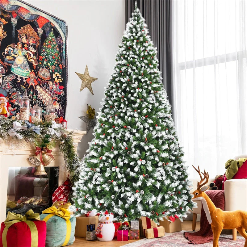 9ft Pre-lit Snow Flocked Artificial Christmas Tree with 900 LED Lights