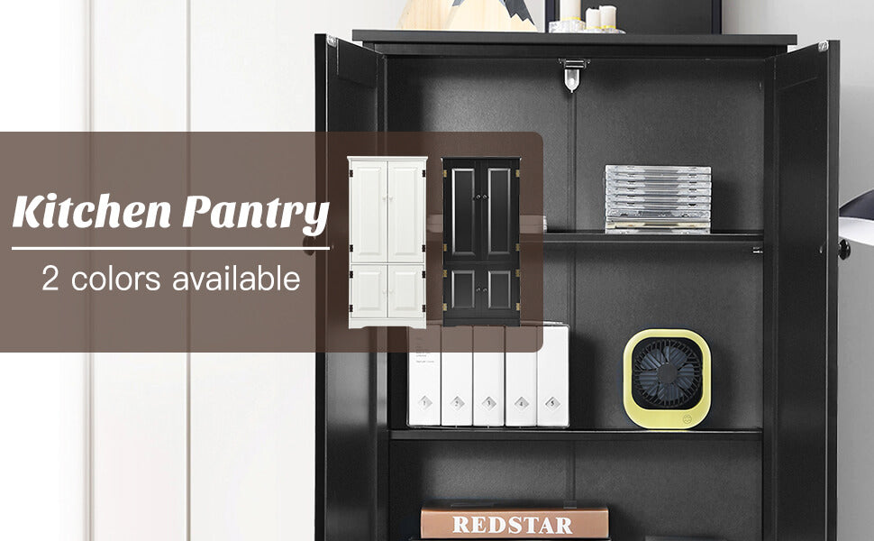 Kitchen Pantry MDF Storage Cabinet Freestanding Accent Floor Cupboard with Adjustable Shelves and Anti-toppling Device