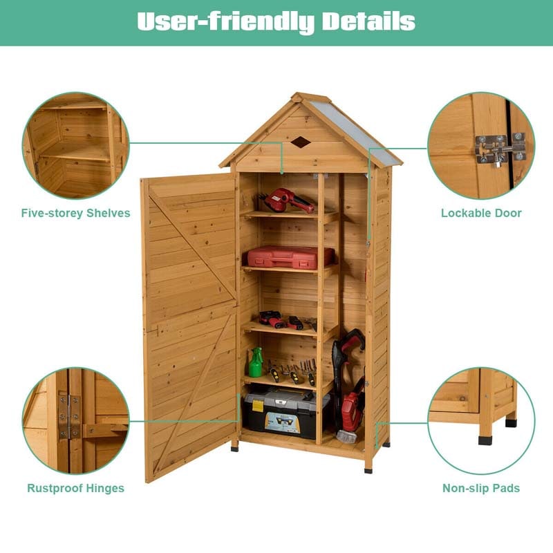 Outdoor Lockable Wooden Storage Shed Garden Tool Storage Cabinet with 5 shelves