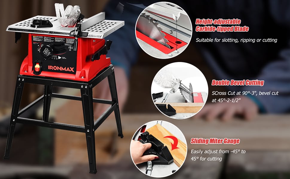 Chairliving 10 Inch Portable Aluminum Table Saw 15 Amp Electric Cutting Machine with Sliding Miter Gauge