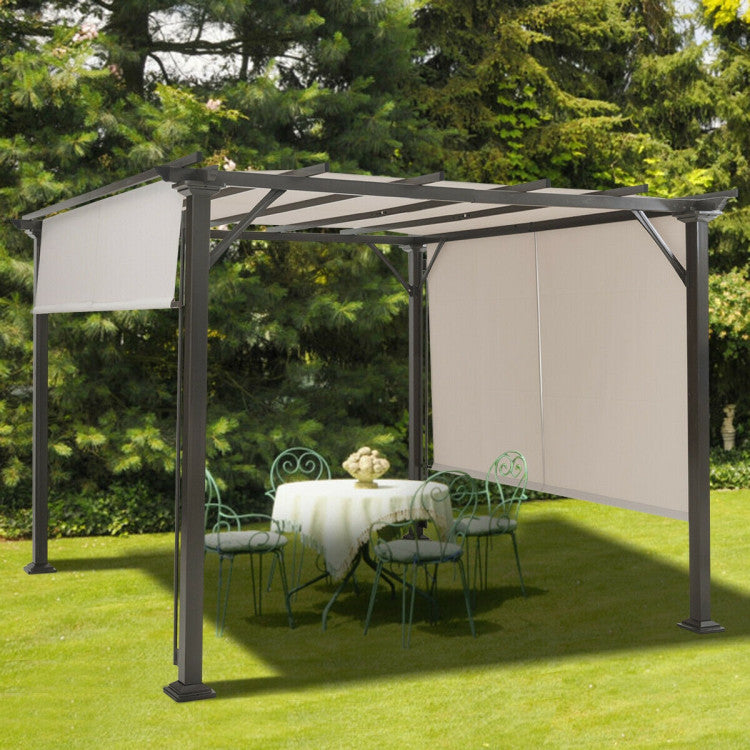 Chairliving 10 x 10 Feet Outdoor Metal Frame Pergola Gazebo Patio Garden Furniture Shelter With Retractable Canopy Shade
