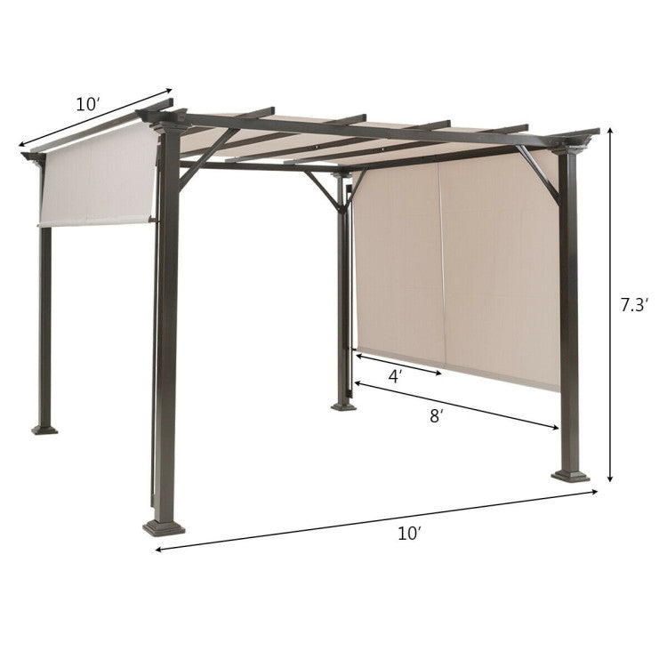 Chairliving 10 x 10 Feet Outdoor Metal Frame Pergola Gazebo Patio Garden Furniture Shelter With Retractable Canopy Shade