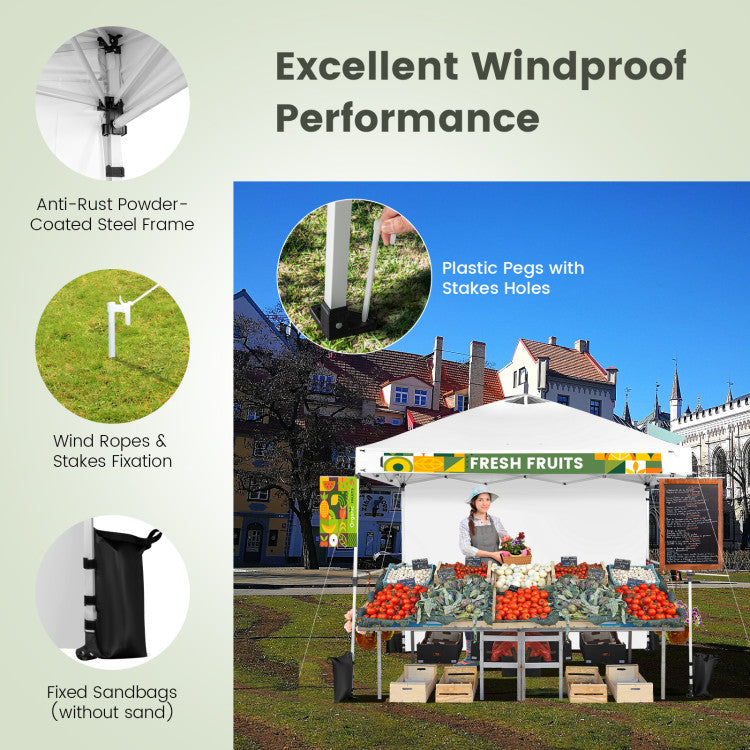 Chairliving 10 x 10 Feet Portable Commercial Pop-up Canopy Foldable Party Tent Awning with Detachable Sidewall and Roller Bag 