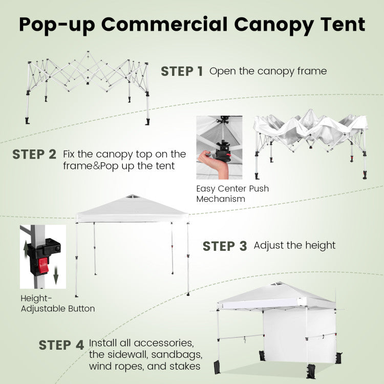 Chairliving 10 x 10 Feet Portable Commercial Pop-up Canopy Foldable Party Tent Awning with Detachable Sidewall and Roller Bag 