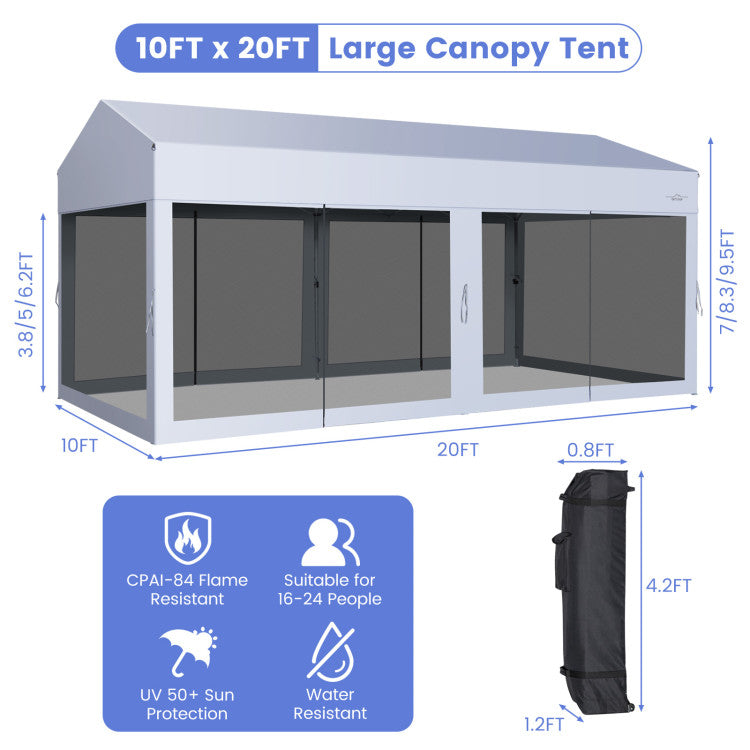 Chairliving 10 x 20 Feet Pop-Up Canopy Party Tent Heavy Duty Garage Car Shelter with Removable Sidewalls and 2-Wheeled Bag