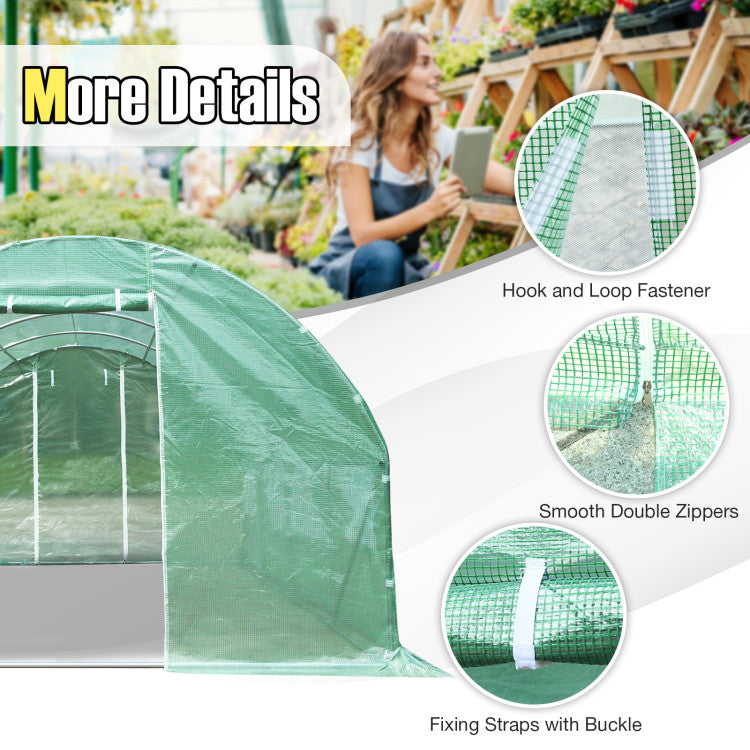 Chairliving 10 x 6.5 x 20 Feet Garden Large Greenhouse Portable Walk-in Tunnel Greenhouse Plastic Plant Hot House with Roll-up Zippered Doors and Side Mesh Windows