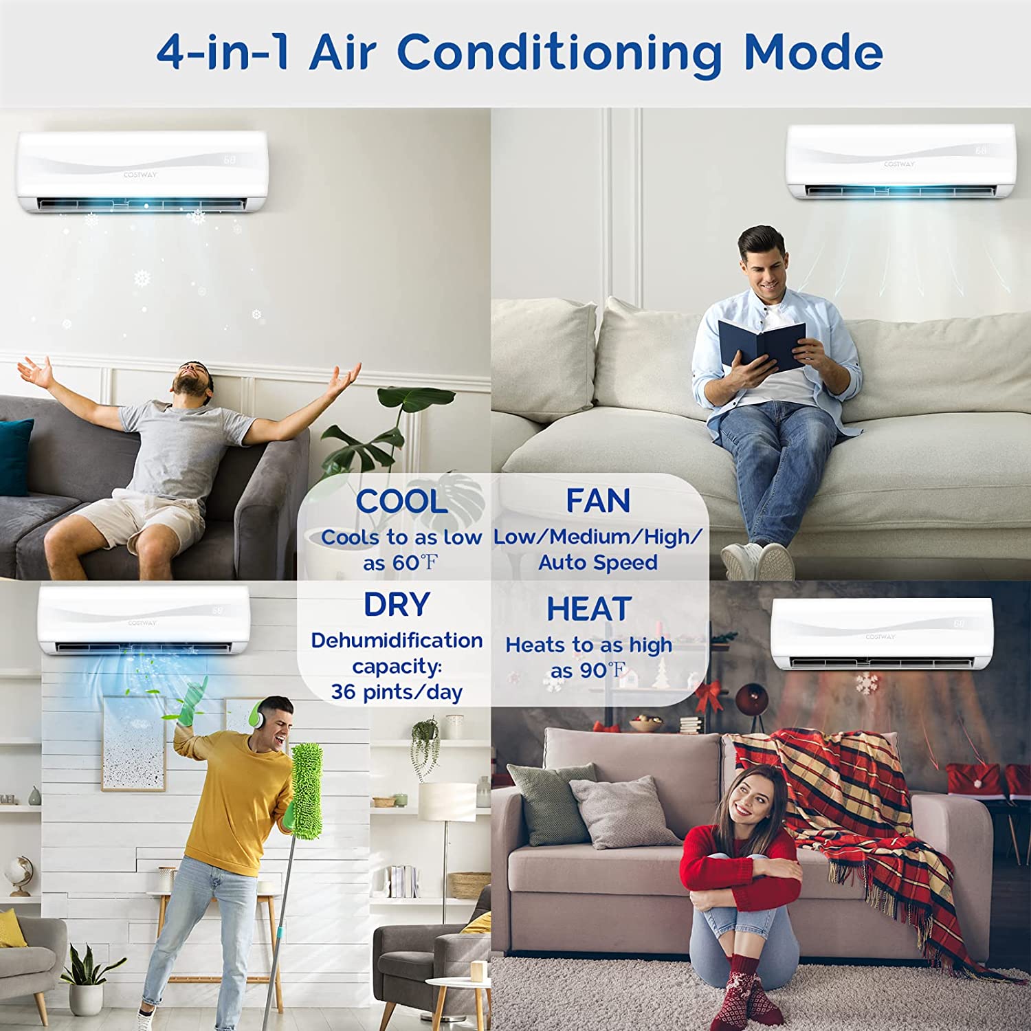 Chairliving 12000 BTU 115V Mini Split AC 20 SEER2 Ductless Air Conditioner with Pre-Charged Condenser and Heat Pump DC Inverter System