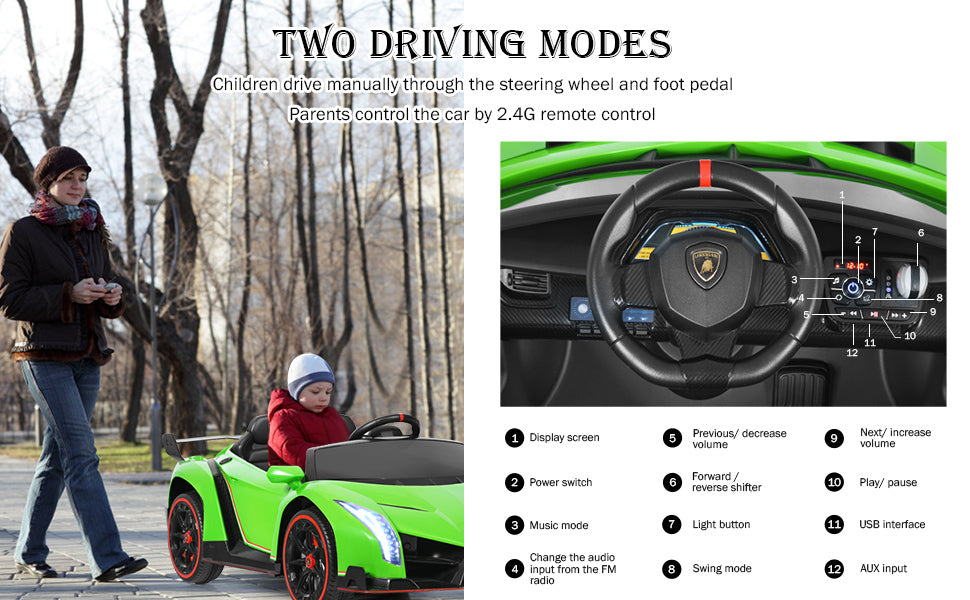 Chairliving 12V 2-Seater Kids Ride On Car Licensed Lamborghini Poison Electric Vehicle