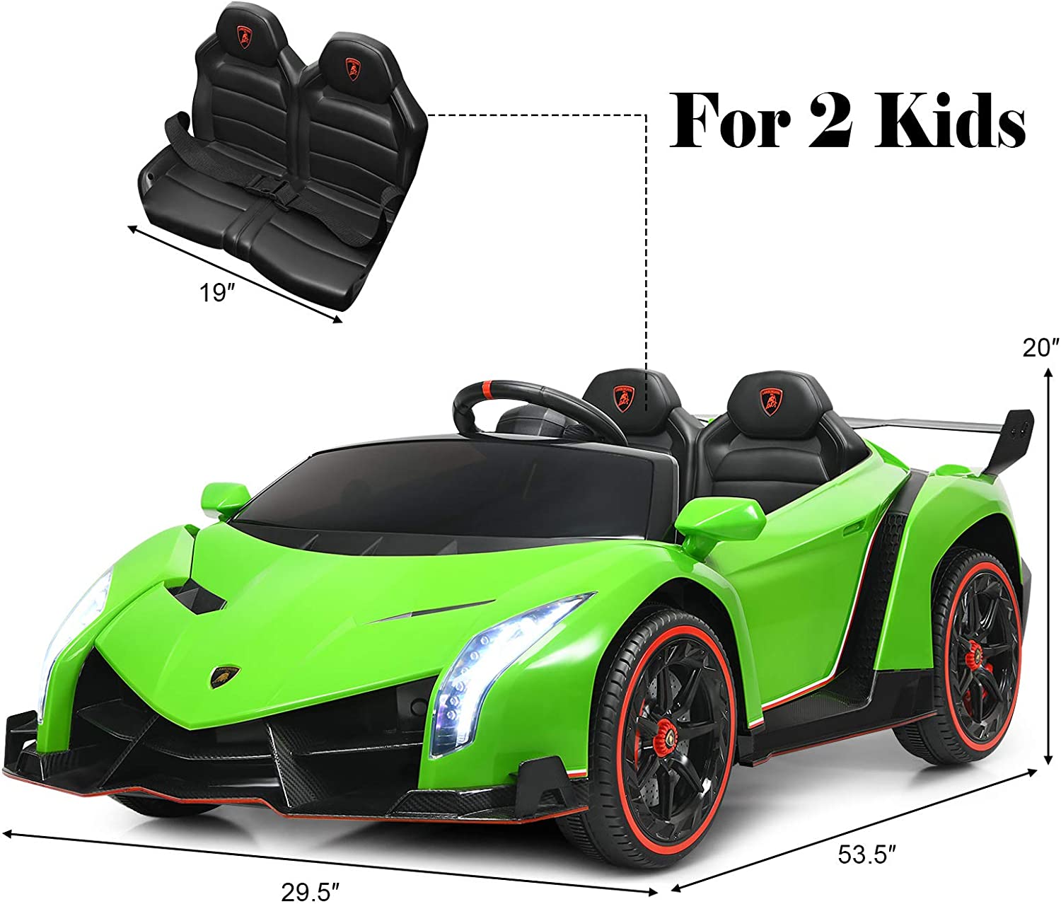 Chairliving 12V 2-Seater Kids Ride On Car Licensed Lamborghini Poison Electric Vehicle