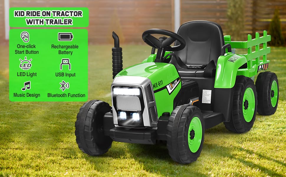 Chairliving 12V Battery Powered Ride On Tractor Electric Vehicle Toy Car with 3-Gear-Shift Ground Loader and Remote Control