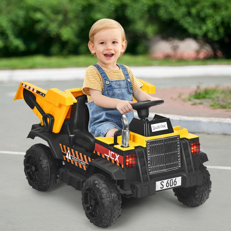 Chairliving 12V Electric Kids Ride-On Dump Truck Battery-Powered Construction Vehicle with Remote Control and Electric Bucket