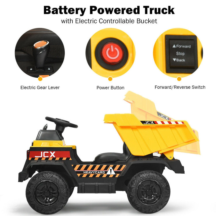 Chairliving 12V Electric Kids Ride-On Dump Truck Battery-Powered Construction Vehicle with Remote Control and Electric Bucket