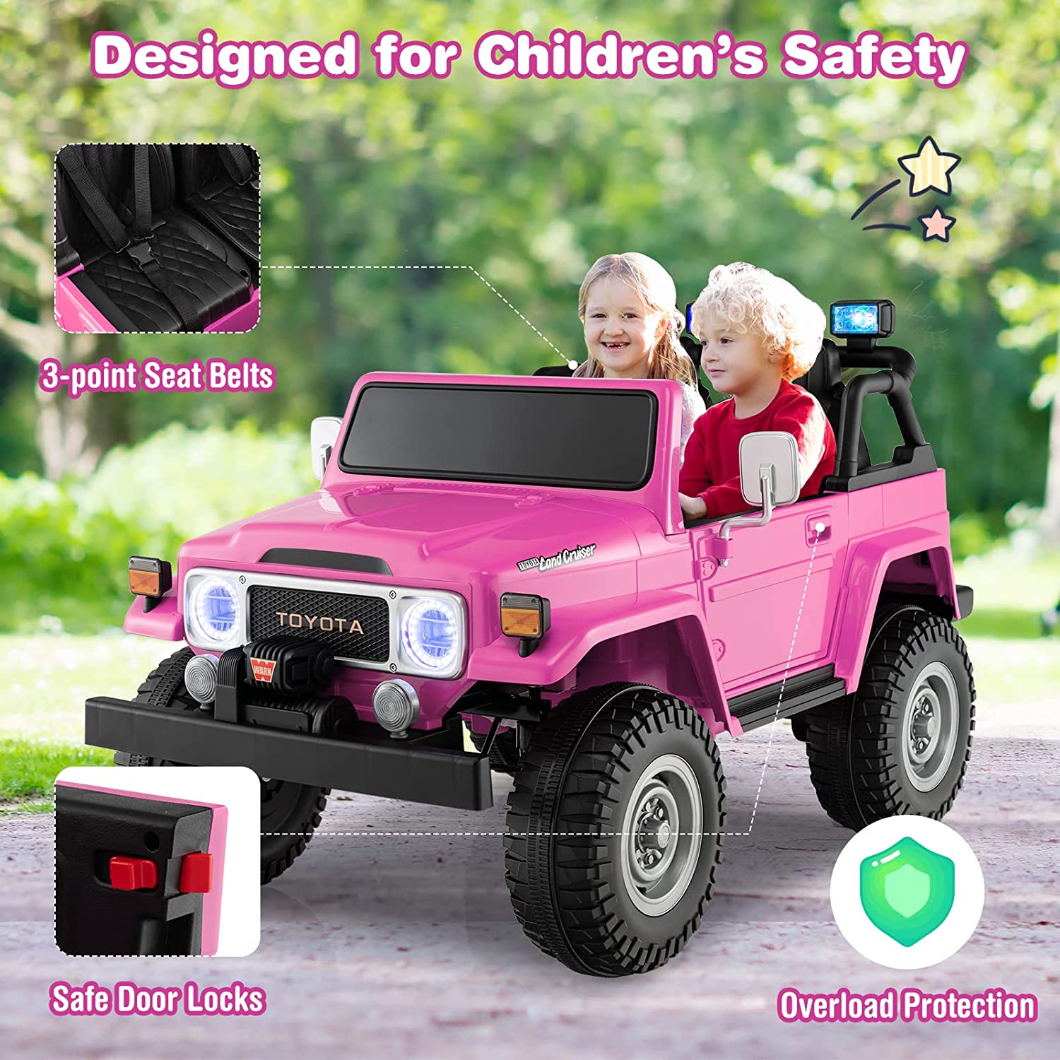 Chairliving 12V Kids Licensed Toyota FJ40 Ride On Truck Car 2-Seater Electric Vehicle with Remote Control Colorful Laser Lights