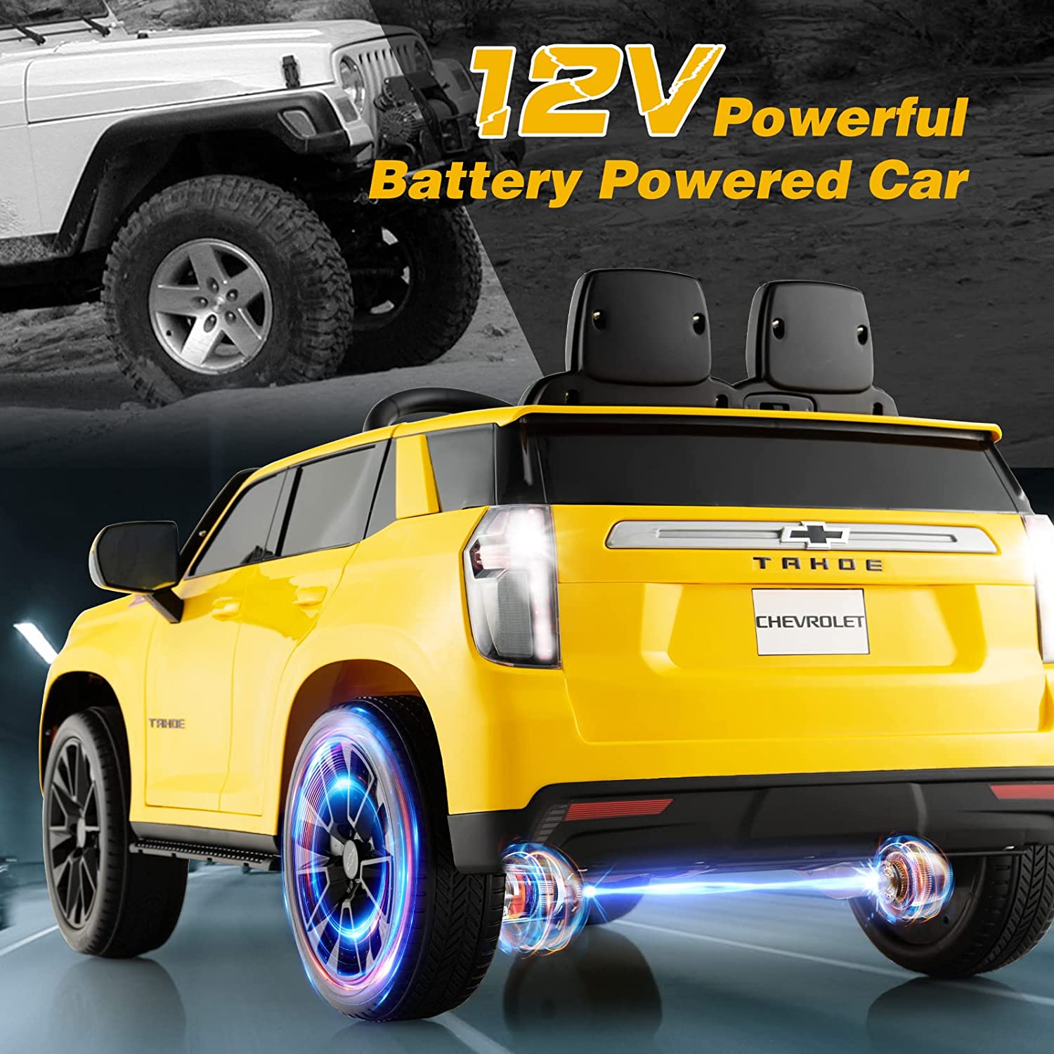 Chairliving 12V Kids Ride-On Car Licensed Chevrolet Tahoe Battery Powered Electric Vehicle SUV with Remote Control Spring Suspension