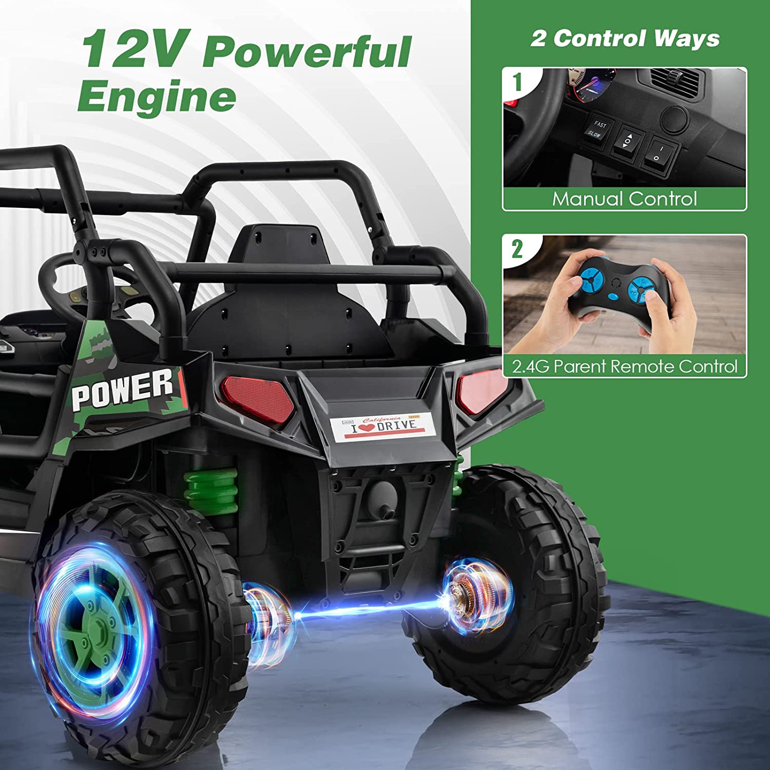 Chairliving 12V Kids Ride On UTV Car Battery Powered Off-Road Buggy Truck with Remote Control USB Port for Boys Girls 