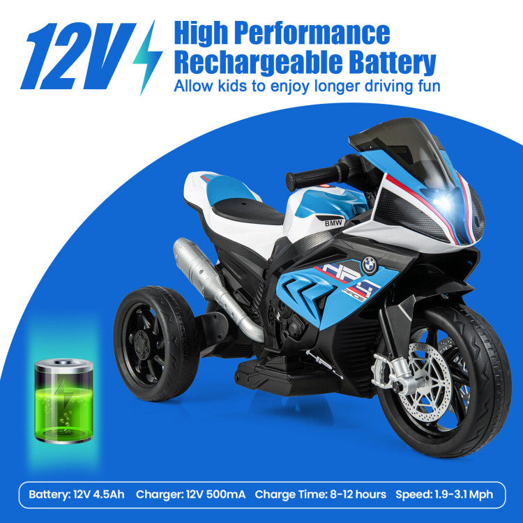 Chairliving 12V Licensed BMW Kids Ride On Motorcycle Battery Powered 3-Wheel Motorbike with Pedal Headlights