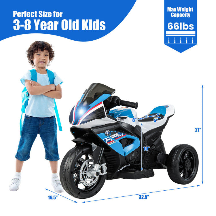 Chairliving 12V Licensed BMW Kids Ride On Motorcycle Battery Powered 3-Wheel Motorbike with Pedal Headlights