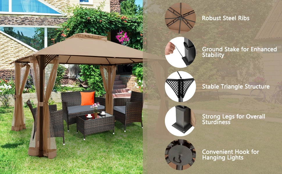 Chairliving 12 x 10 Feet Outdoor Gazebo Patio Canopy Shelter with Double Vented Roof and Large Shade Area