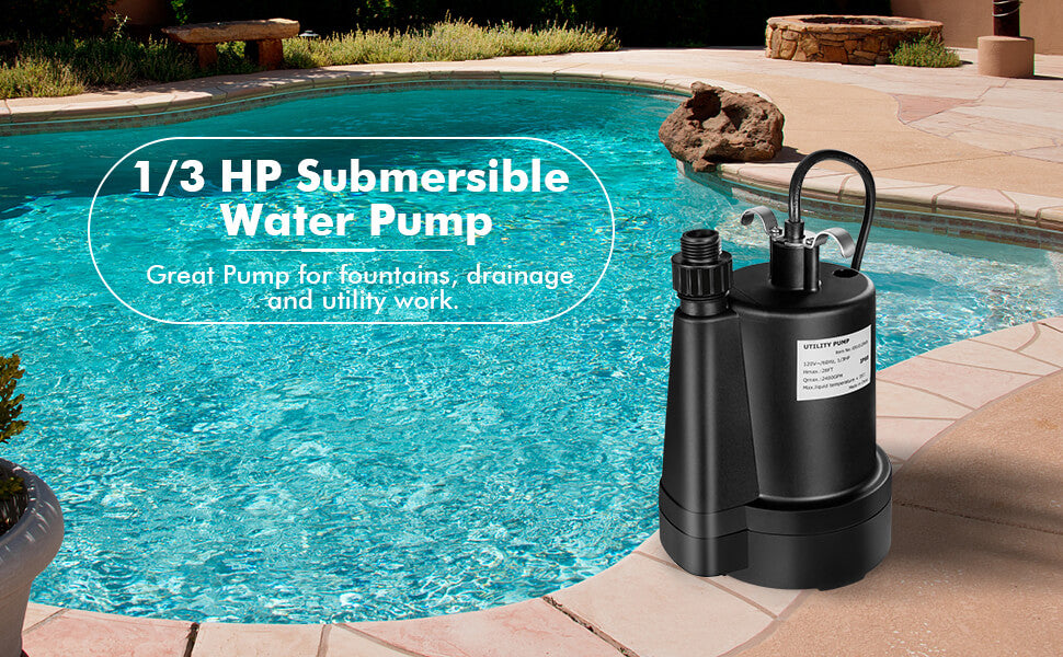 Chairliving 13HP 2400GPH Submersible Water Pump Thermoplastic Electric Utility Drainage Pump with 10FT Cord and Inlet Screen