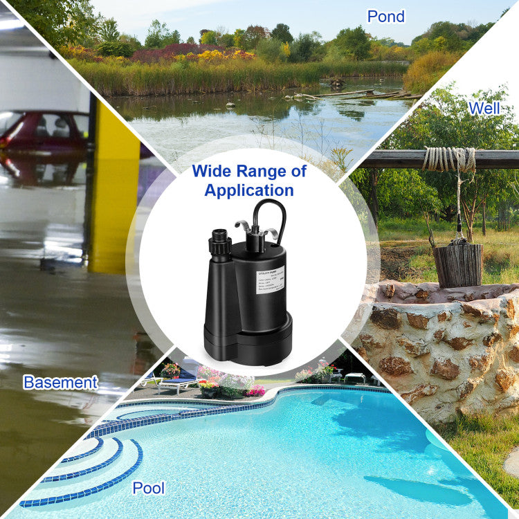 Chairliving 13HP 2400GPH Submersible Water Pump Thermoplastic Electric Utility Drainage Pump with 10FT Cord and Inlet Screen