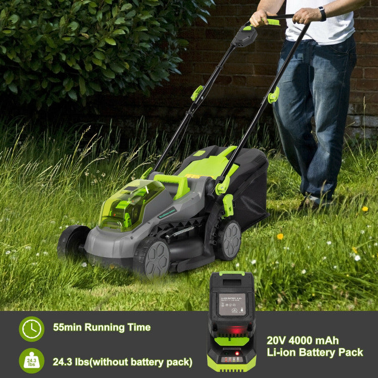 Chairliving 13 Inch Portable Height Adjustable Cordless Electric Lawn Mower with 2-in-1 Collection Bag