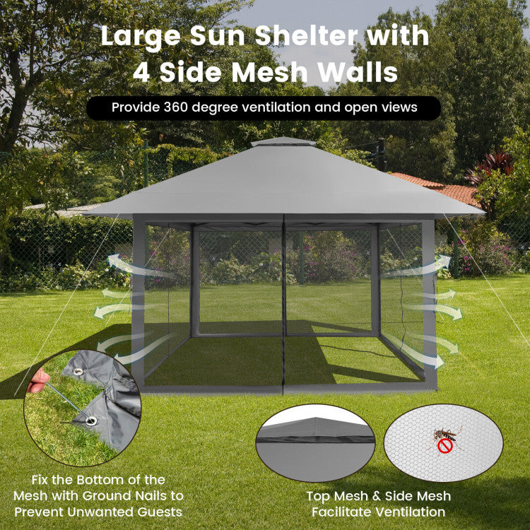 Chairliving 13 x 13 Feet Outdoor Pop-up Gazebo Patio Instant Canopy Shelter Tent with Mesh Sidewall and Vented Top