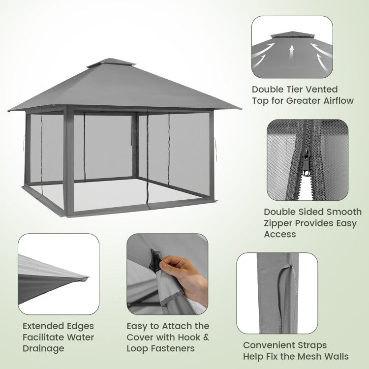 Chairliving 13 x 13 Feet Outdoor Pop-up Gazebo Patio Instant Canopy Shelter Tent with Mesh Sidewall and Vented Top