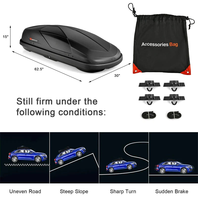 Chairliving 14 Cubic Feet Rooftop Cargo Box Waterproof Duty Car Carrier Roof Bag with Car Trunk Organizer