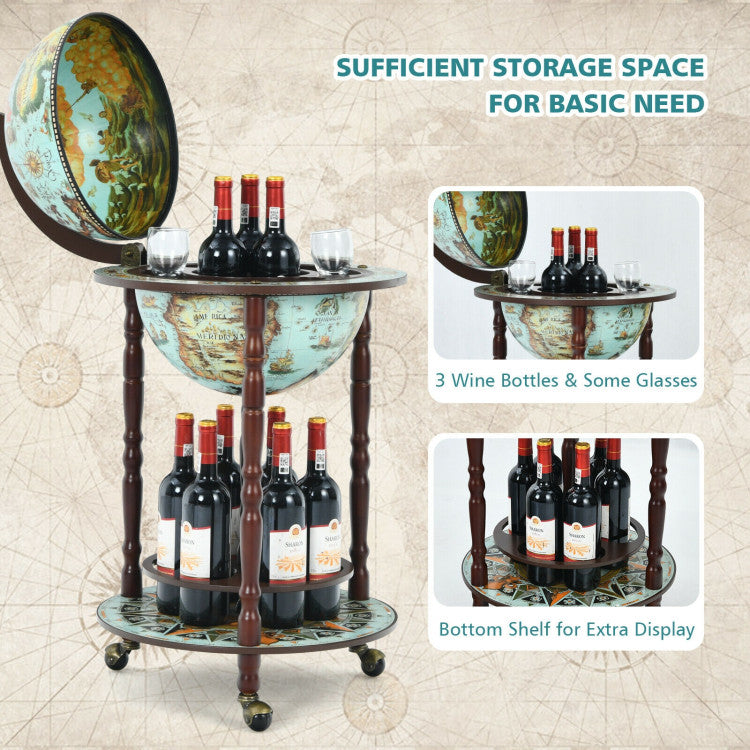 Chairliving 14 Inch Globe Wine Bar Stand 16th Century Italian Map Liquor Bottle Shelf Cart Bar Cabinet with Wheels
