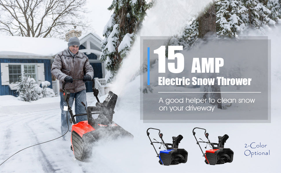 Chairliving 15Amp Electric Snow Thrower 18-inch Snow Blower with 180° Rotatable Chute 2 Wheels for Yard Driveway Sidewalk