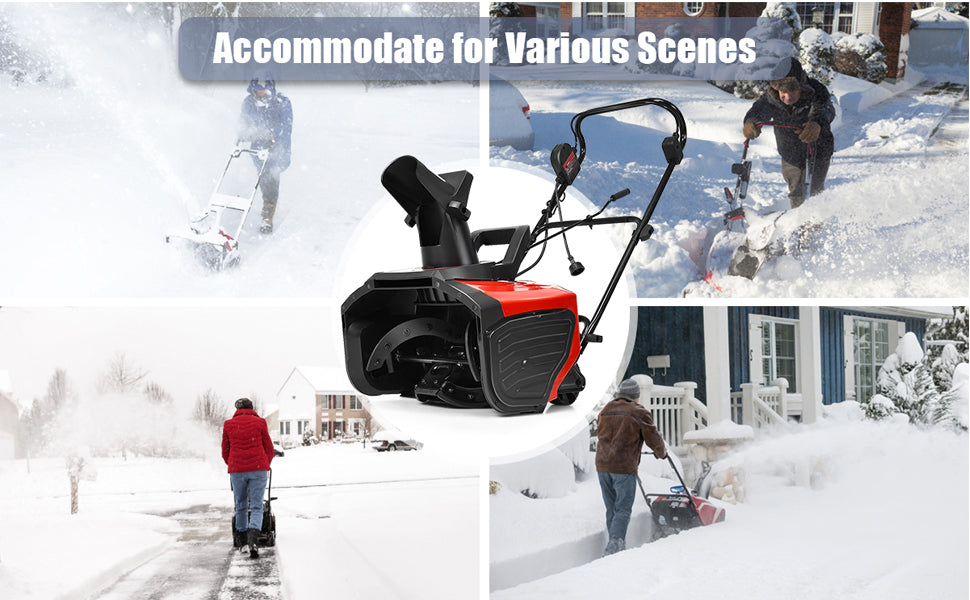 Chairliving 15Amp Electric Snow Thrower 18-inch Snow Blower with 180° Rotatable Chute 2 Wheels for Yard Driveway Sidewalk