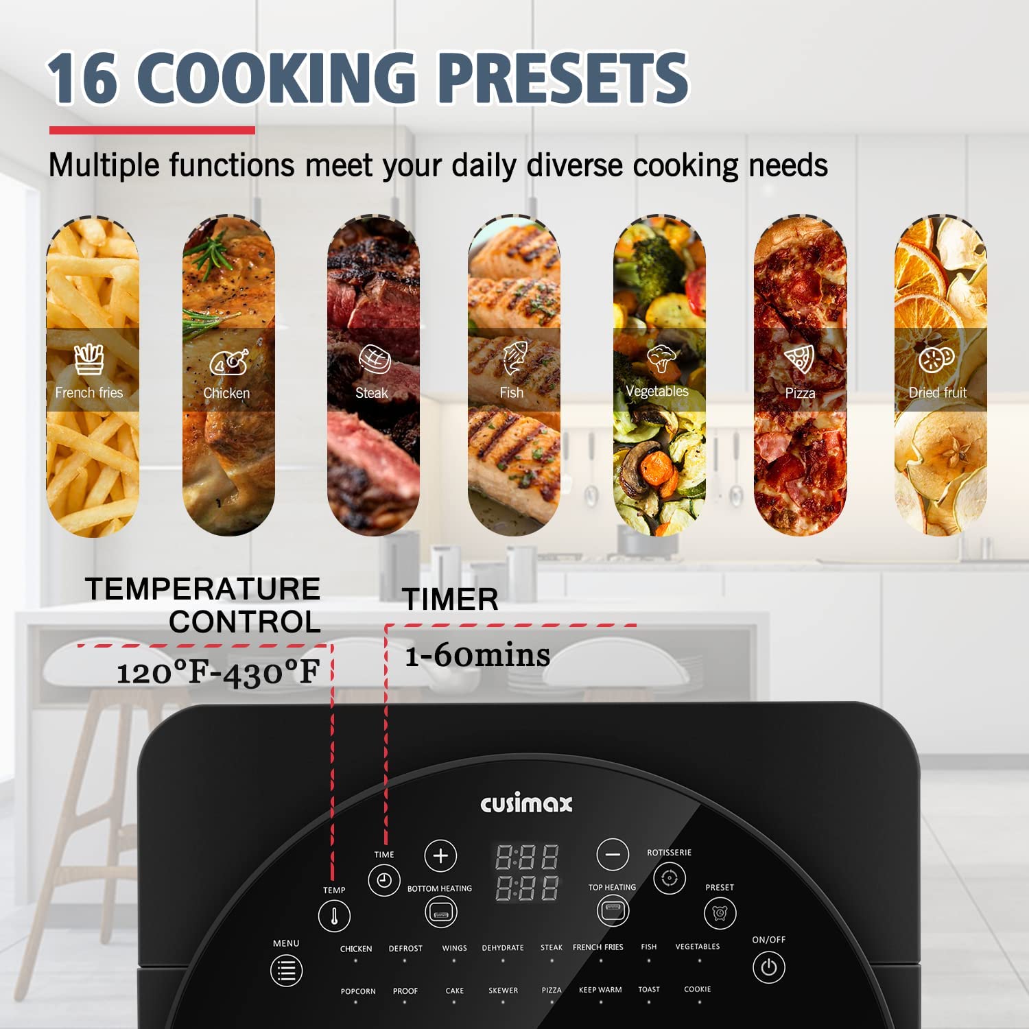 Chairliving 16-in-1 Air Fryer Toaster Oven 15.5 Quart Air Fryer Combo Large Convection Roaster with Rotisserie & Dehydrator