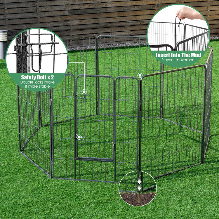 Chairliving 16 8 Panel Heavy Duty Metal Pet Playpen Kennel Barrier Foldable Dog Cat Puppy Fence with Door for Indoor Outdoor Pet Exercise