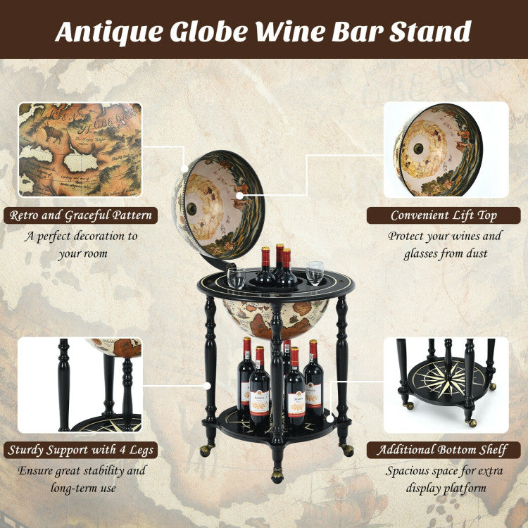 Chairliving 16 Inch Globe Wine Bar Stand 16th Century Nautical Chart Wine Cart  Cabinet with Wheels