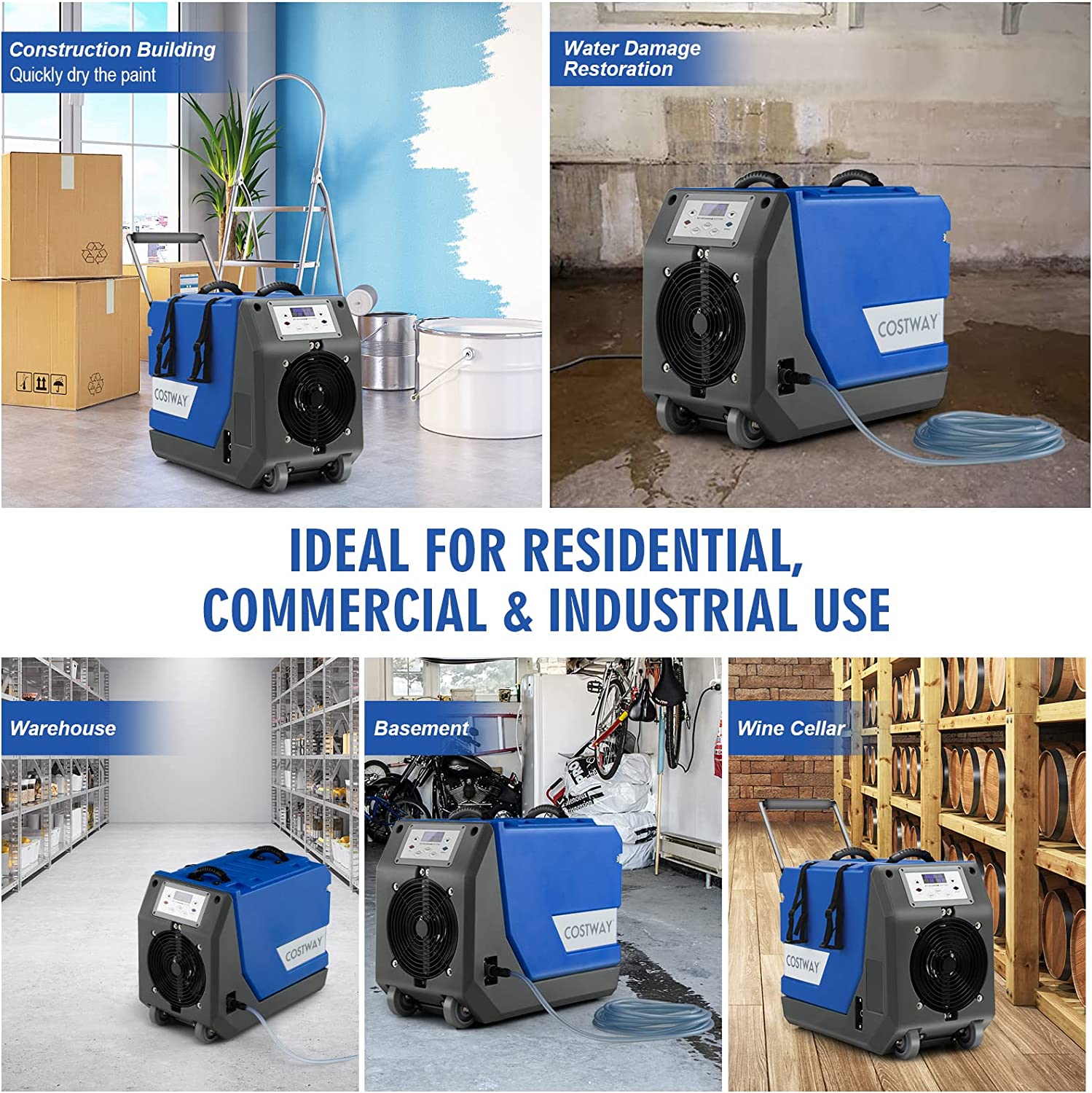 Chairliving 180 PPD Portable Commercial Dehumidifier Rotational Molded Industrial Dehumidifier with Pump and Wheels for Basement Warehouse