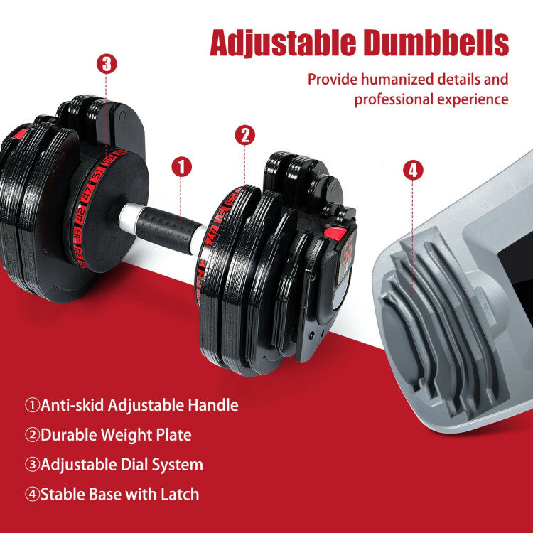 Chairliving 18 in 1 Adjustable Fitness Dumbbell 55 LBS Single Dumbbells Set Hand Weights with Anti-slip Handle and Free Weights Plates