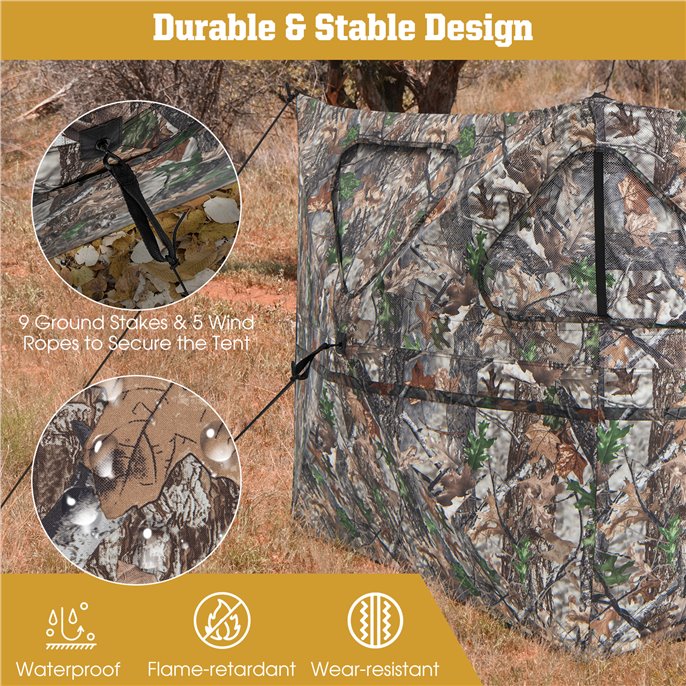 Chairliving 2-Panel Portable Hunting Blind Pop-Up Ground Hunting Fence with Brush-in Loops and 3 Shoot Through Ports