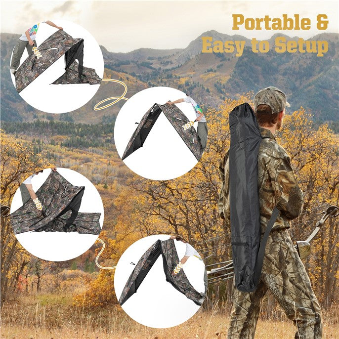 Chairliving 2-Panel Portable Hunting Blind Pop-Up Ground Hunting Fence with Brush-in Loops and 3 Shoot Through Ports