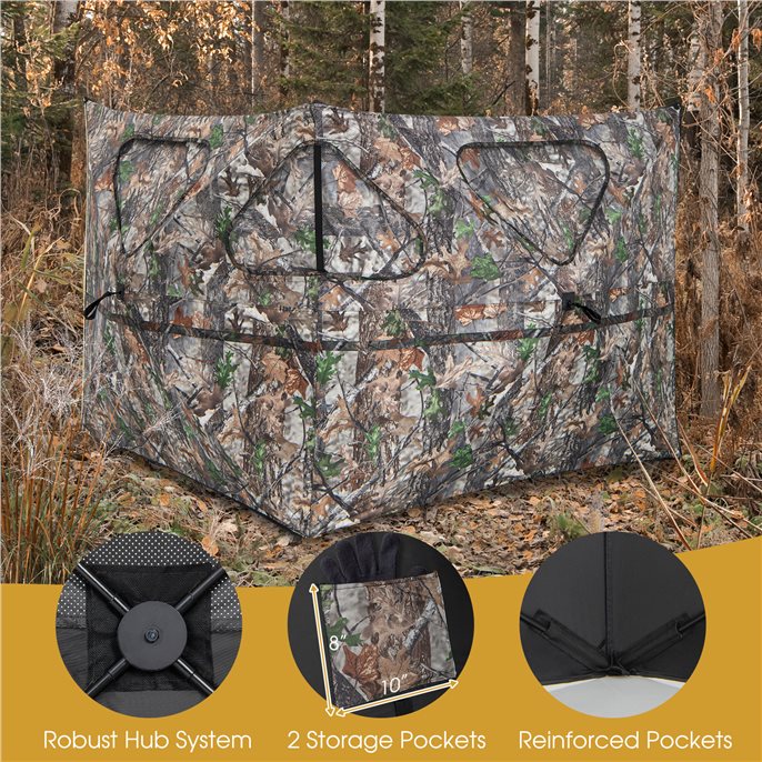 Chairliving 2-Panel Portable Hunting Blind Pop-Up Ground Hunting Fence with Brush-in Loops and 3 Shoot Through Ports