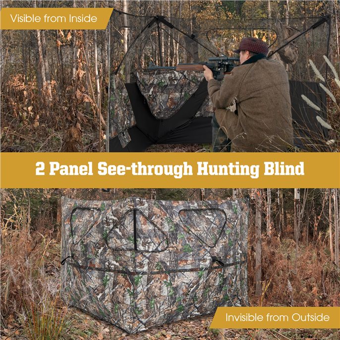 Chairliving 2-Panel Portable Hunting Blind Pop-Up Ground Hunting Fence with Brush-in Loops and 3 Shoot Through Ports