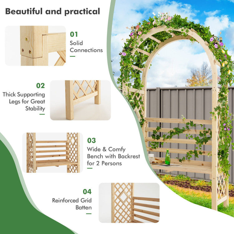 Chairliving 2-in-1 Wooden Garden Arch Bench Wedding Pergola Arbor Party Decoration