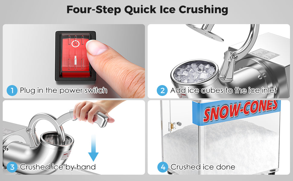 Chairliving 200W Electric Stainless Snow Cone Machine Ice Shaver Maker 400 LBS H Ice Crusher with Safety On Off Switch