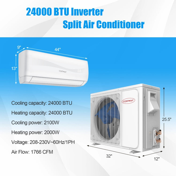 Chairliving 23000BTU 208-230V Mini Split Air Conditioner and Heater 18.5 Seer2 Energy Saving Ductless AC Unit with Self Cleaning and Auto Defrost