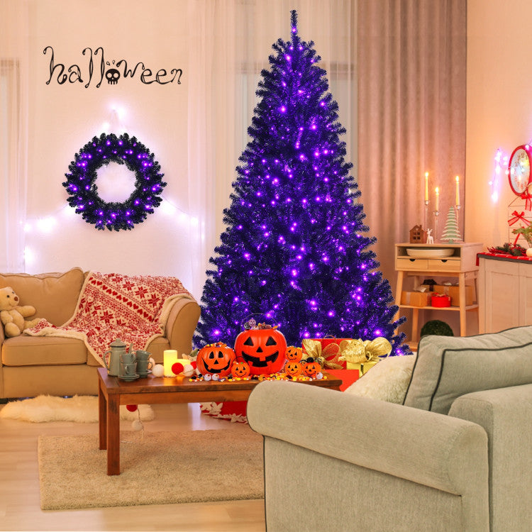 Chairliving 24 Inch Artificial Pre-lit Halloween Wreath with 35 Purple LED Lights