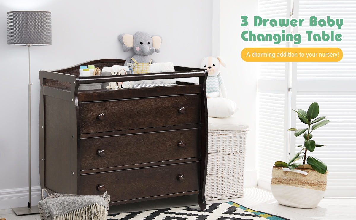 Chairliving 2 In 1 Baby Changer Dresser 3-Drawer Infant Diaper Changing Table with Safety Belt for Nursery